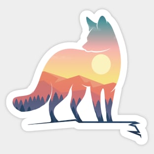Fox silhouette with nature landscape art Sticker